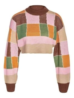Noisy May CROPPED MULTI-COLOURED KNITTED PULLOVER -Noisy May Shop 27022235 DesertSun 971365 001