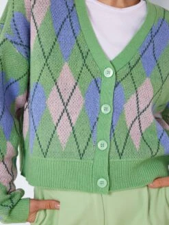 Noisy May CHEQUERED KNITTED CARDIGAN -Noisy May Shop 27023280 AbsintheGreen 987777 006