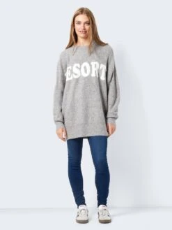 Noisy May LONG KNITTED PULLOVER -Noisy May Shop 27023330 MediumGreyMelange 1081289 004
