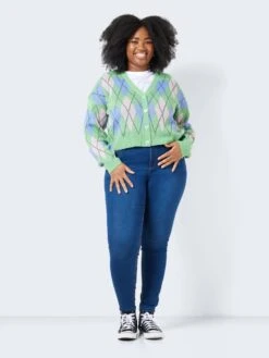 Noisy May CURVE CHEQUERED KNITTED CARDIGAN -Noisy May Shop 27024970 AbsintheGreen 1021080 004