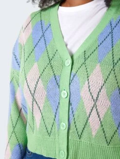 Noisy May CURVE CHEQUERED KNITTED CARDIGAN -Noisy May Shop 27024970 AbsintheGreen 1021080 006