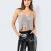 Noisy May CROPPED RHINESTONE TOP -Noisy May Shop 27028477 Silver 007