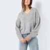 Noisy May V-NECK KNITTED PULLOVER -Noisy May Shop 27028814 MediumGreyMelange 007
