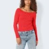 Noisy May OFF SHOULDER KNITTED PULLOVER -Noisy May Shop 27030260 FlameScarlet 007