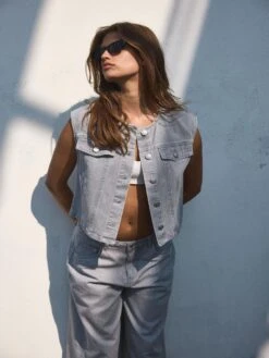 Noisy May CROPPED DENIM VEST -Noisy May Shop 27034273 LightGreyDenim 008