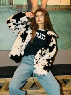 Noisy May COW PRINT COAT -Noisy May Shop 27035654 Birch 1216629 008